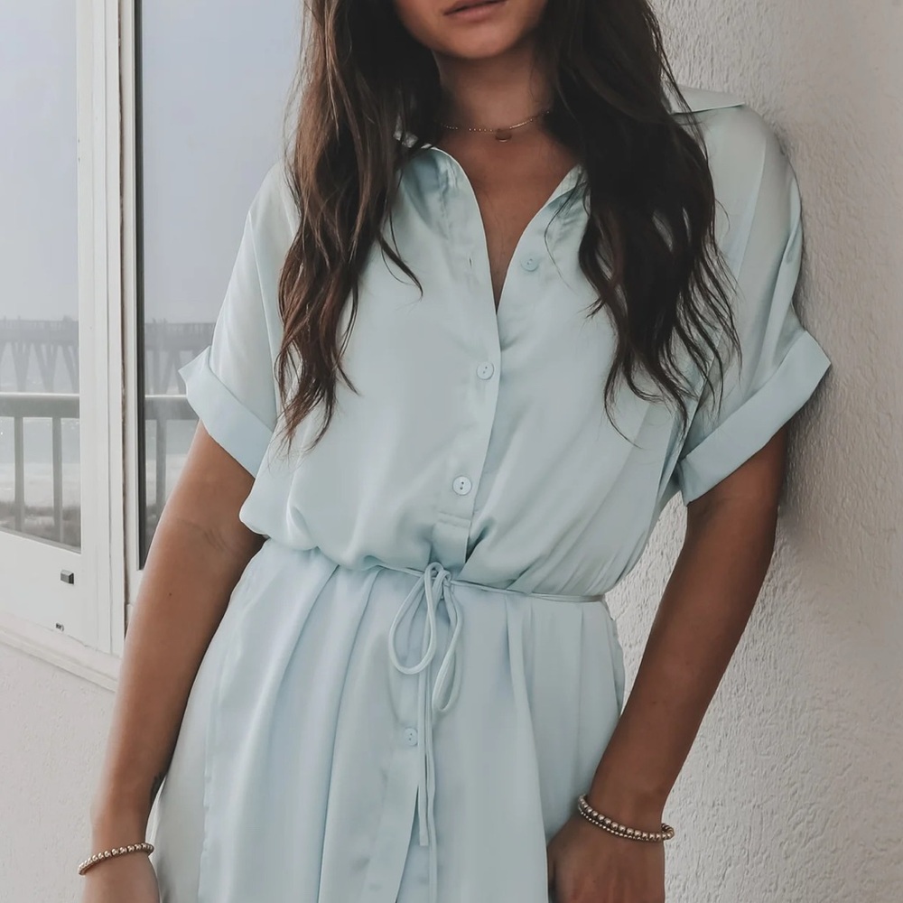 The Beverly Satin Short Sleeve Romper Dress